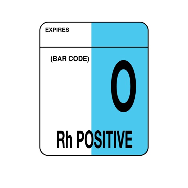 Label, O Rh Positive 2" x 1-5/8" White w/Blue & Black
